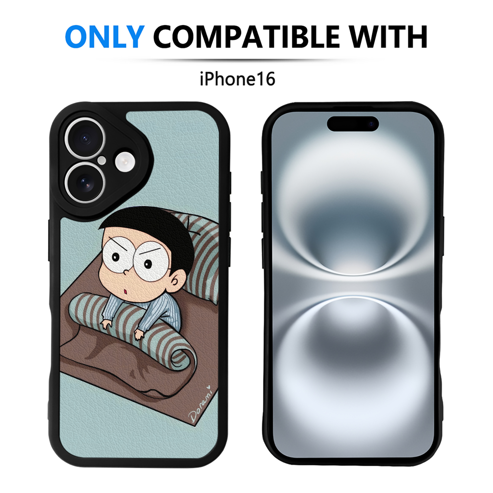 （画像用） ドラえもん Doraemon 【iPhone 16シリーズ対応】シリコンスマホケース（レザー調） 材質：シリコン